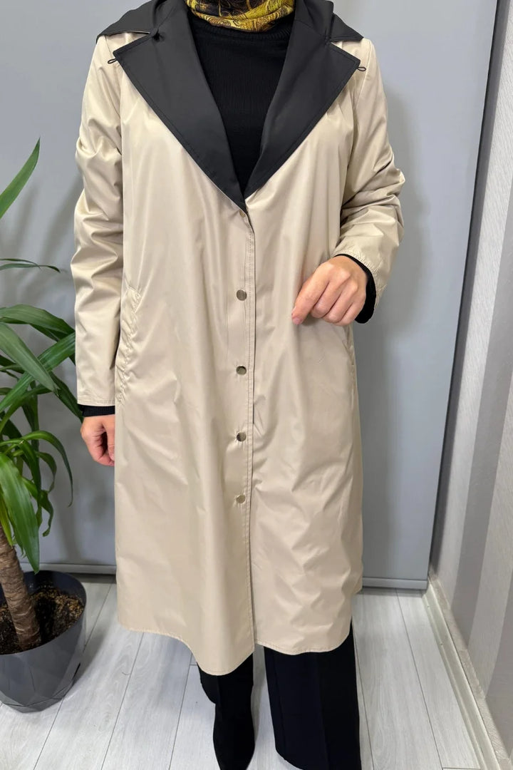 Miss Dalida Çift Taraflı Hafif Yumoş Mont Siyah-Bej T25PF- 8012 - Siyah-Bej - Görsel 5 