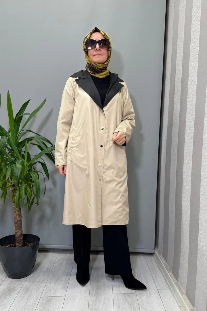 Miss Dalida Çift Taraflı Hafif Yumoş Mont Siyah-Bej T25PF- 8012 - Siyah-Bej - Görsel 8 