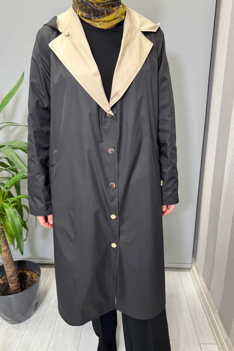 Miss Dalida Çift Taraflı Hafif Yumoş Mont Siyah-Bej T25PF- 8012 - Siyah-Bej - Görsel 6 