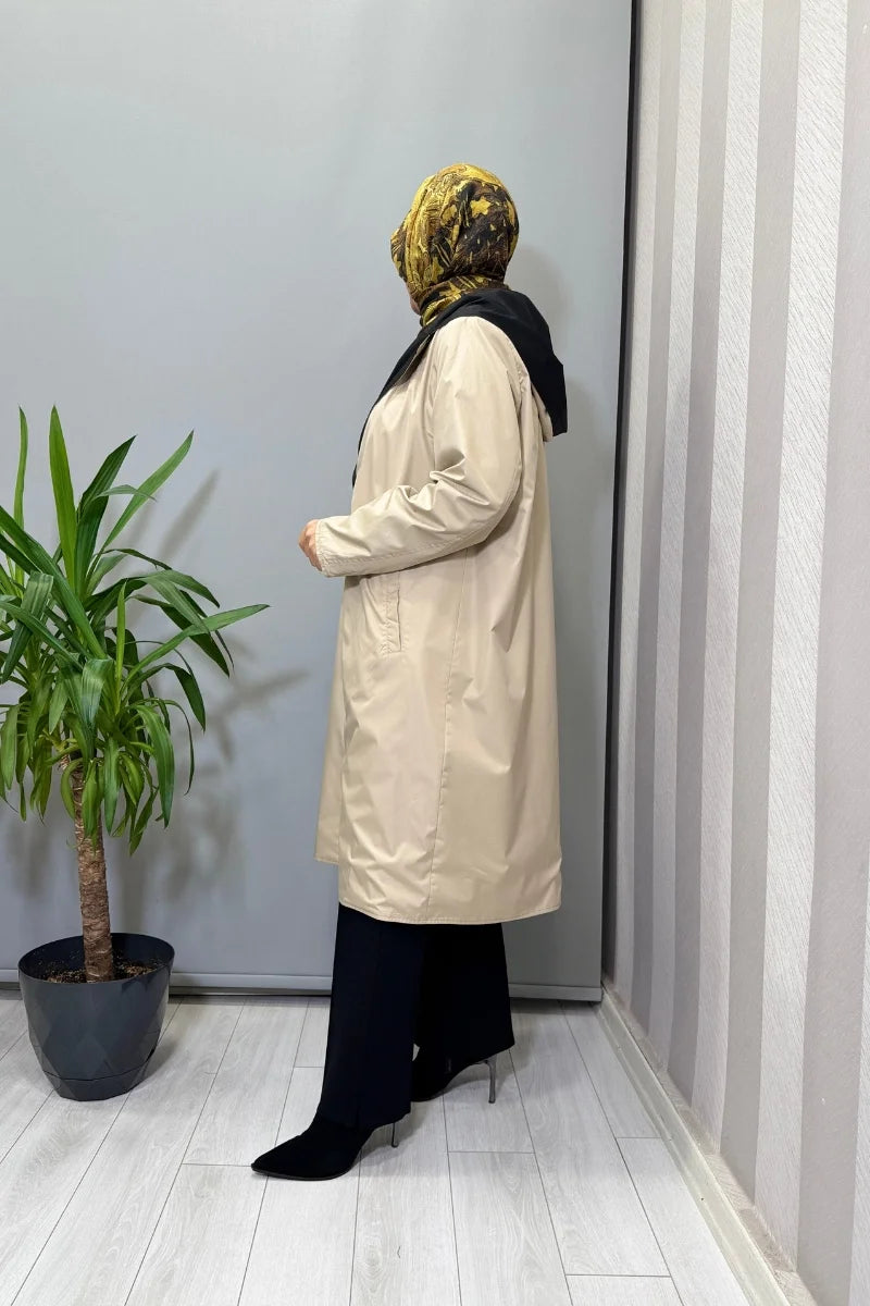 Miss Dalida Çift Taraflı Hafif Yumoş Mont Siyah-Bej T25PF- 8012 - Siyah-Bej - Görsel 7 