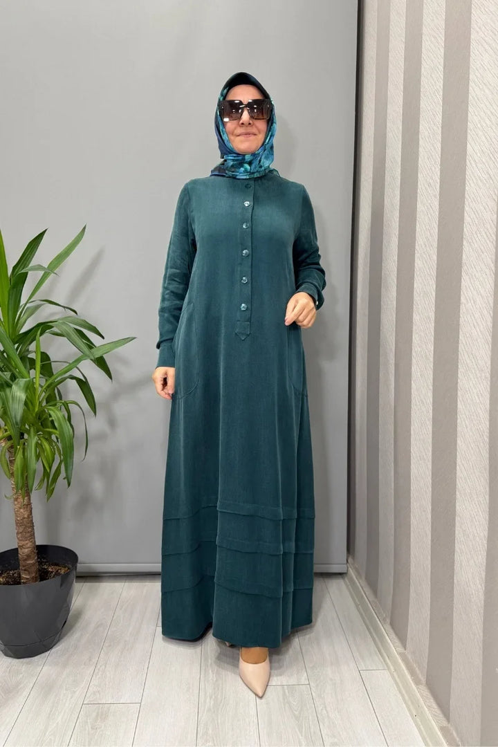 Miss Dalida Cupro İpek Elbise Siyah T26K- 4024 - Petrol - Görsel 1 