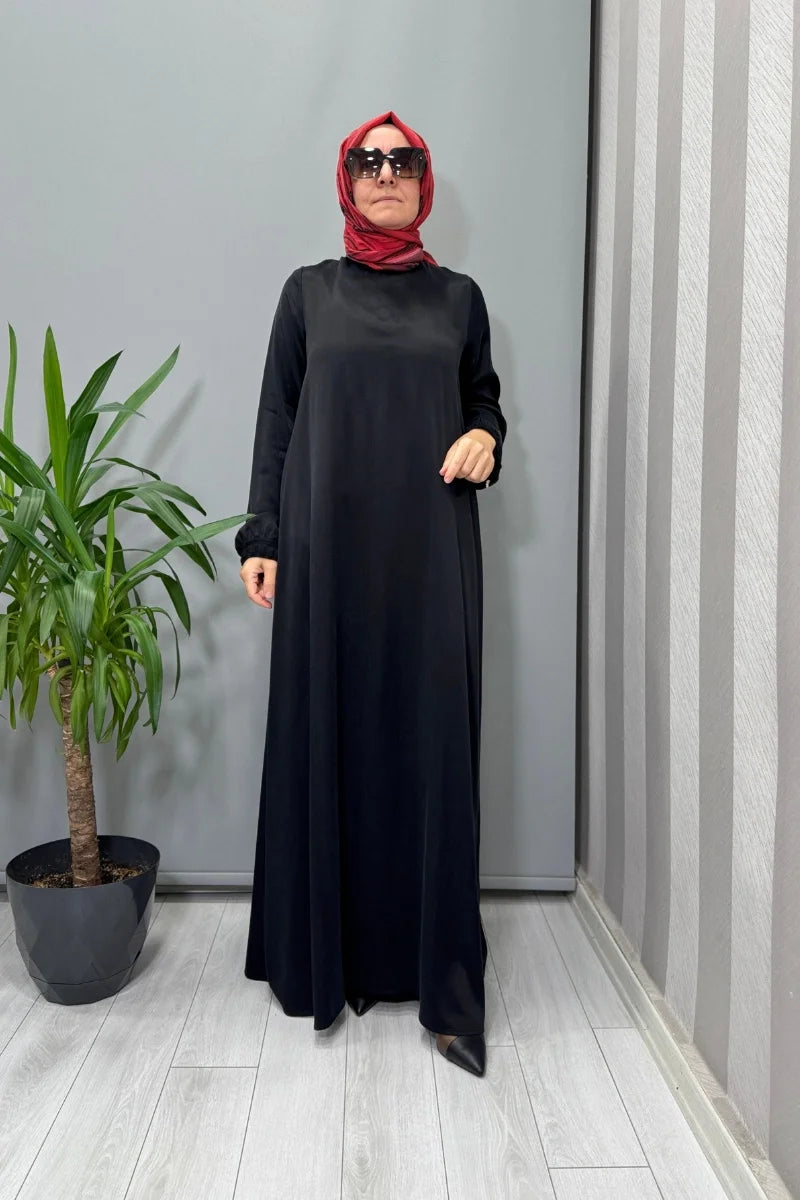 Miss Dalida Cupro İpek Elbise Siyah T26K- 4015 - Siyah - Görsel 1 #renk_siyah