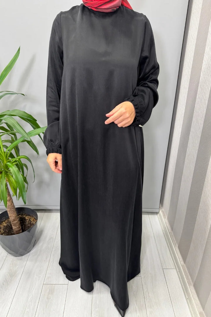 Miss Dalida Cupro İpek Elbise Siyah T26K- 4015 - Siyah - Görsel 4 
