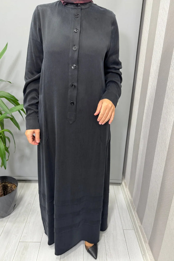 Miss Dalida Cupro İpek Elbise Siyah T26K- 4024 - Siyah - Görsel 4 