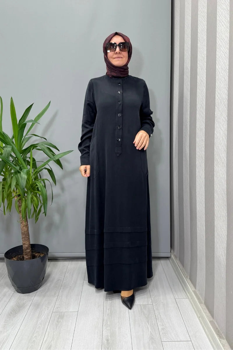 Miss Dalida Cupro İpek Elbise Siyah T26K- 4024 - Siyah - Görsel 1 #renk_siyah