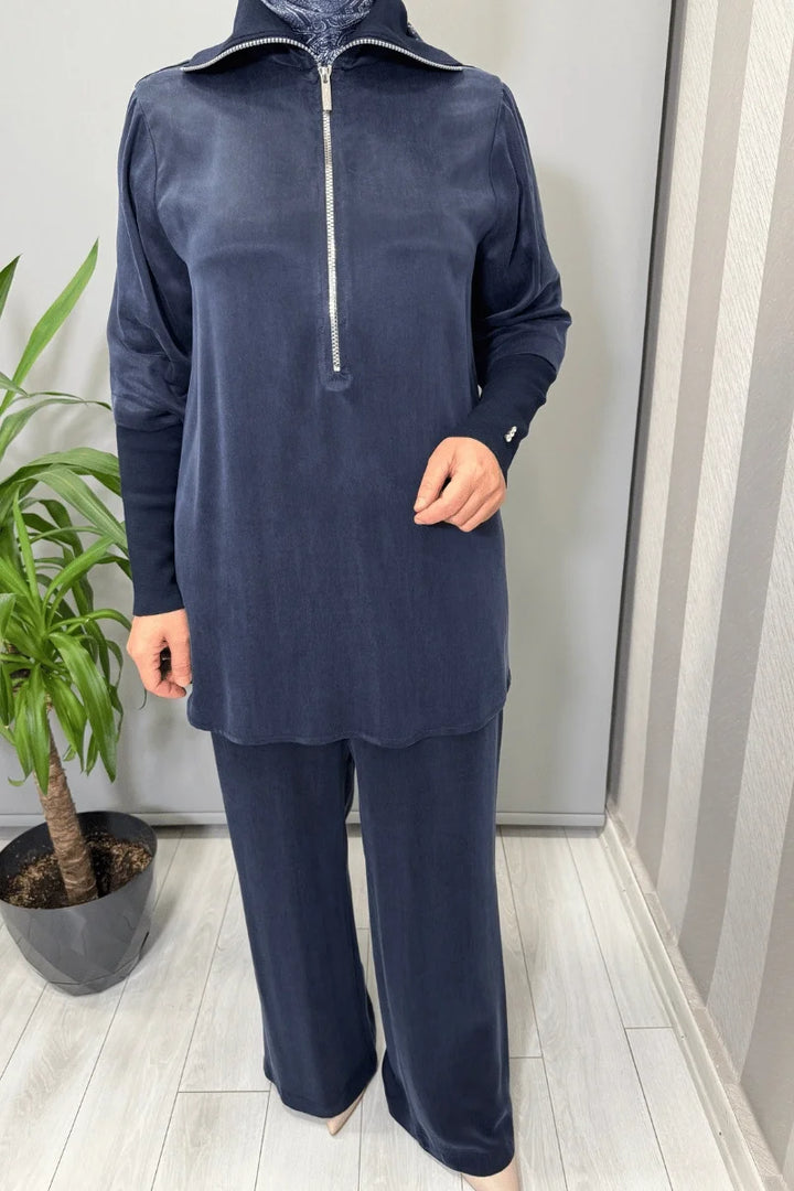 Miss Dalida Cupro Tunik Lacivert T26K- 6020 - Lacivert - Görsel 4 