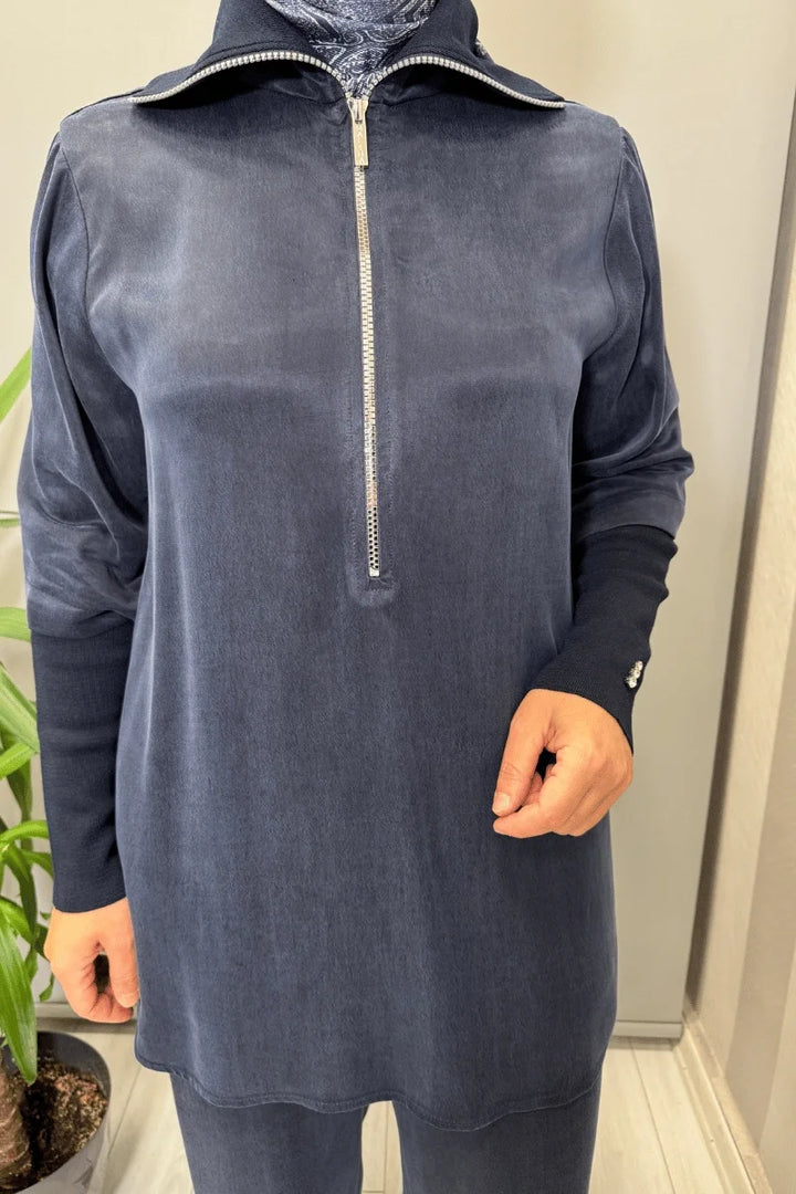 Miss Dalida Cupro Tunik Lacivert T26K- 6020 - Lacivert - Görsel 5 