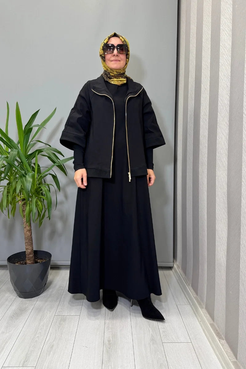 Miss Dalida Dik Yaka Fermuarlı Ceket Siyah T25PF- 8203
