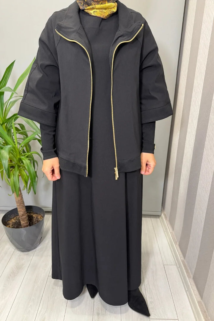 Miss Dalida Dik Yaka Fermuarlı Ceket Siyah T25PF- 8203