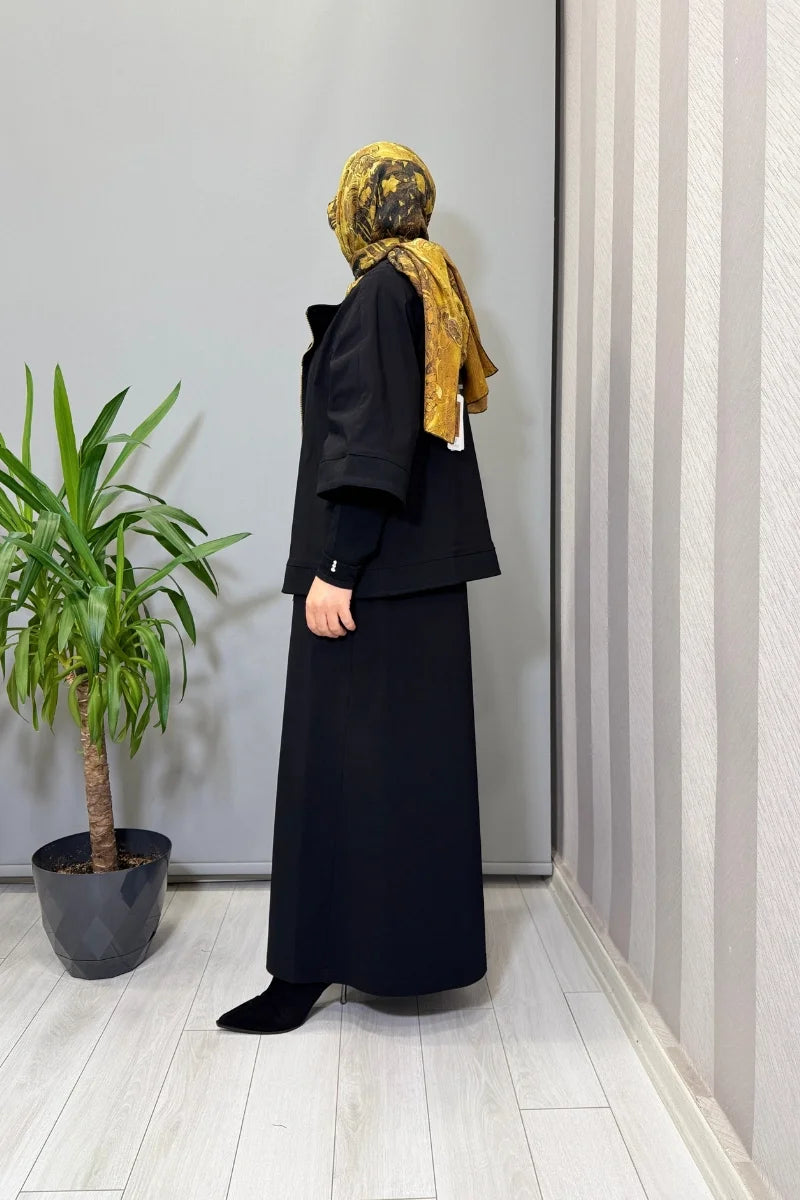 Miss Dalida Dik Yaka Fermuarlı Ceket Siyah T25PF- 8203