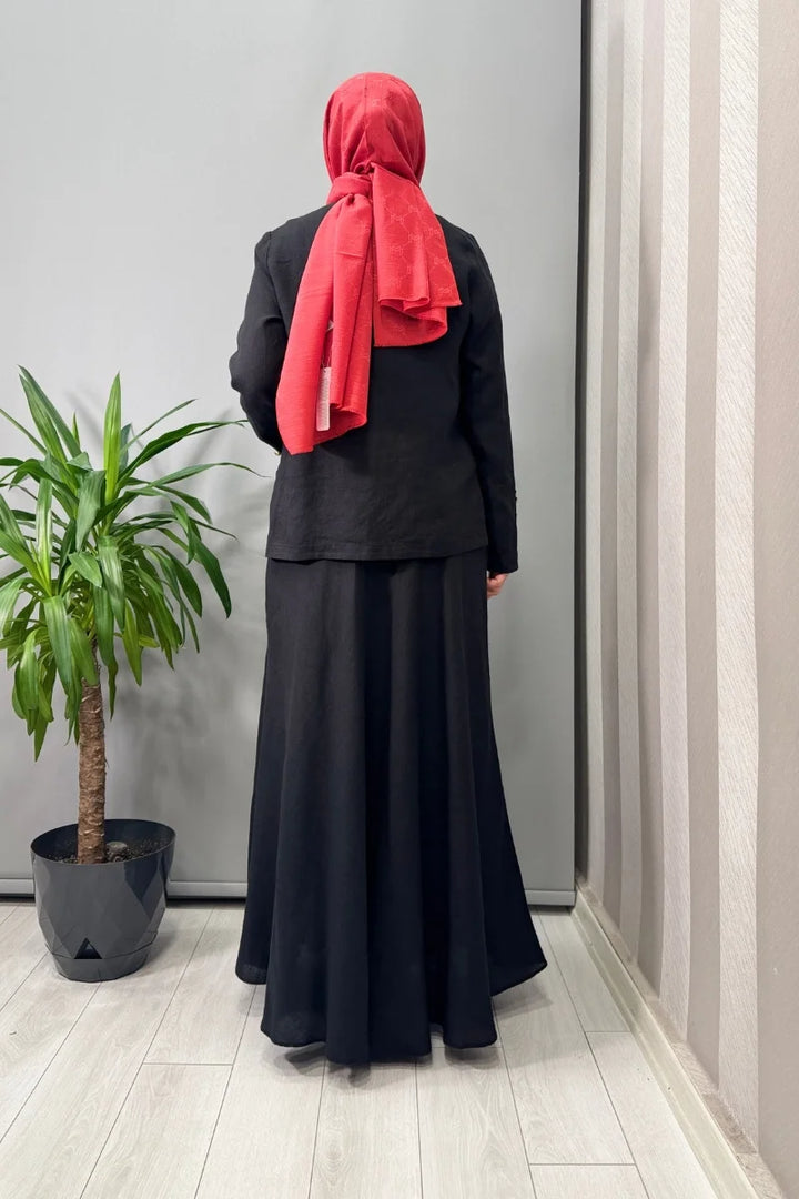 Miss Dalida Düz Renk Keten Kısa Ceket Siyah T25Y- 8048
