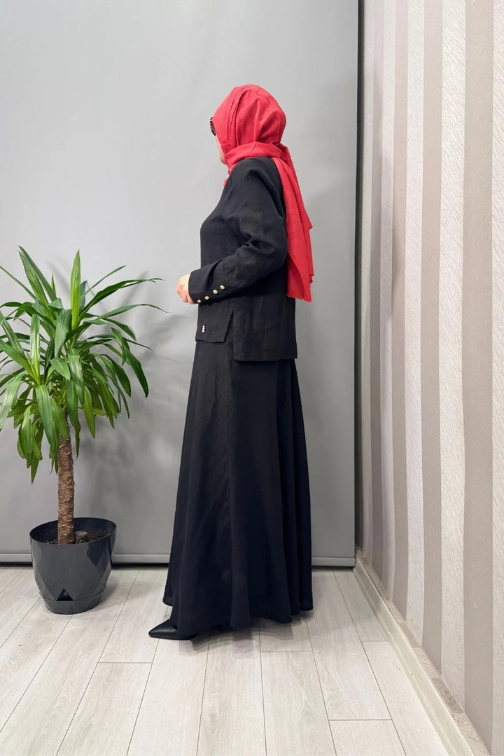Miss Dalida Düz Renk Keten Kısa Ceket Siyah T25Y- 8048