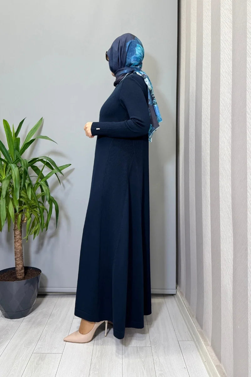 Miss Dalida Düz Renk Rahat Kesim Triko Elbise Lacivert T26K- 4009