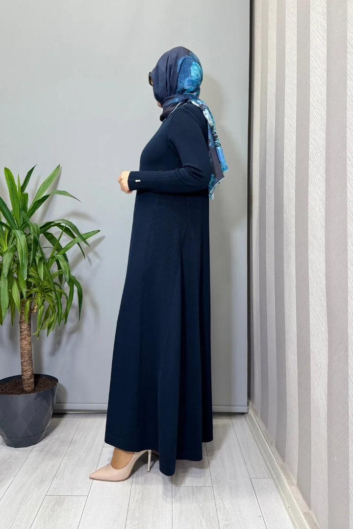Miss Dalida Düz Renk Rahat Kesim Triko Elbise Lacivert T26K- 4009