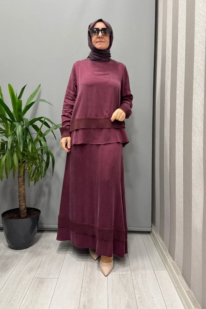 Miss Dalida Etekli Takım Haki T26K-6002 (T26K-2000) - Bordo - Görsel 1 