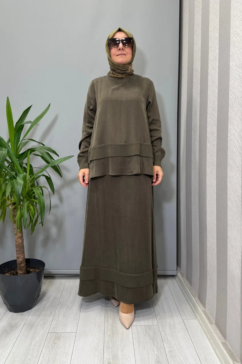 Miss Dalida Etekli Takım Haki T26K-6002 (T26K-2000) - Haki - Görsel 1 #renk_haki