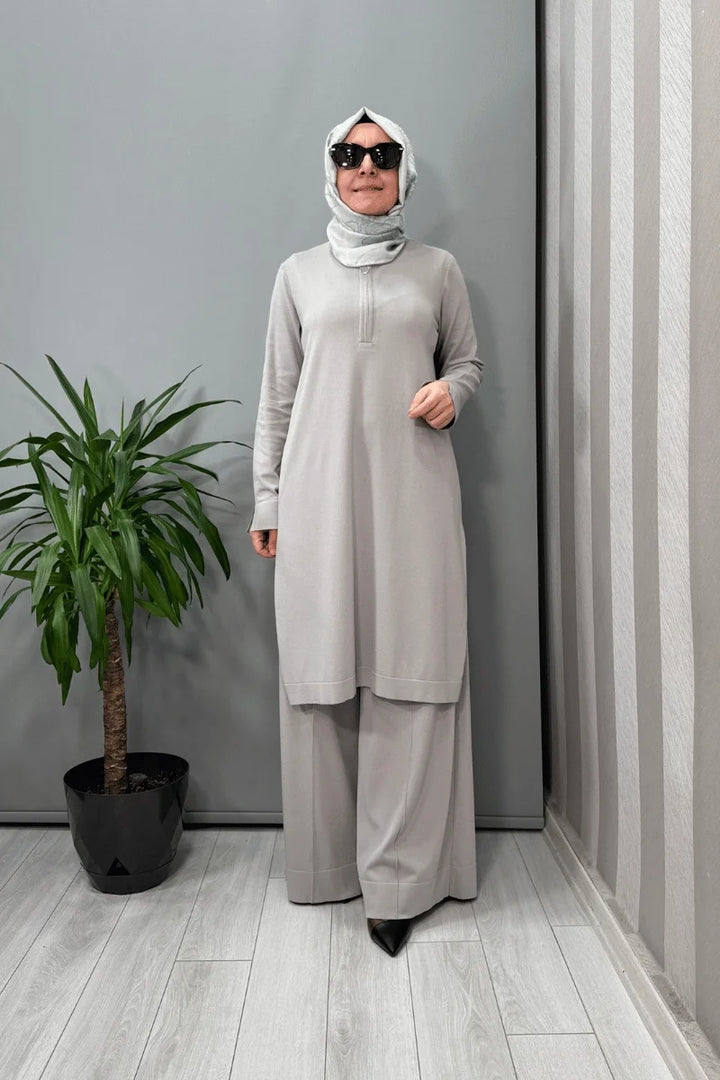Miss Dalida Fermuar Detaylı Triko Tunik Gri T25Y- 6017