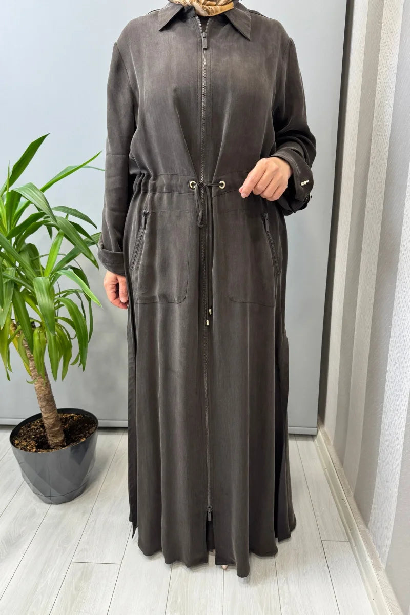 Miss Dalida Fermuarlı Beli Büzgülü Cupro Kap 2268329 - Kahve - Görsel 4 