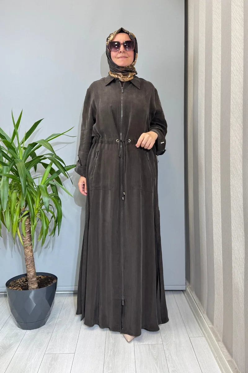 Miss Dalida Fermuarlı Beli Büzgülü Cupro Kap 2268329 - Kahve - Görsel 1 