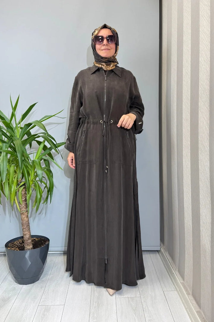 Miss Dalida Fermuarlı Beli Büzgülü Cupro Kap 2268329 - Kahve - Görsel 1 