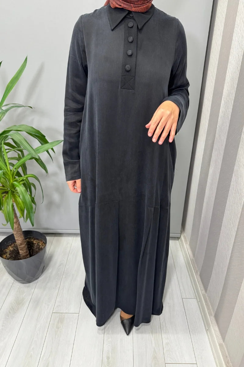 Miss Dalida Gömlek Yaka Cupro Elbise Siyah T26K- 4002 - Siyah - Görsel 4 