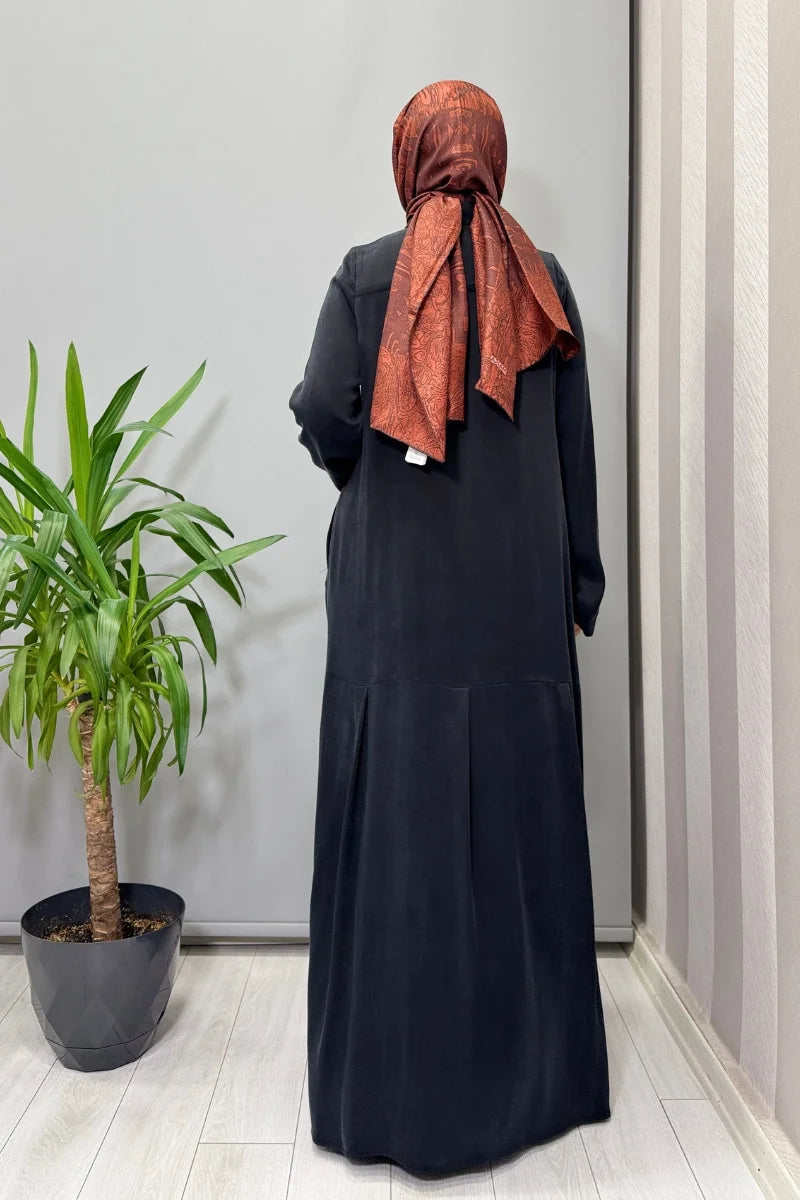 Miss Dalida Gömlek Yaka Cupro Elbise Siyah T26K- 4002 - Siyah - Görsel 3 