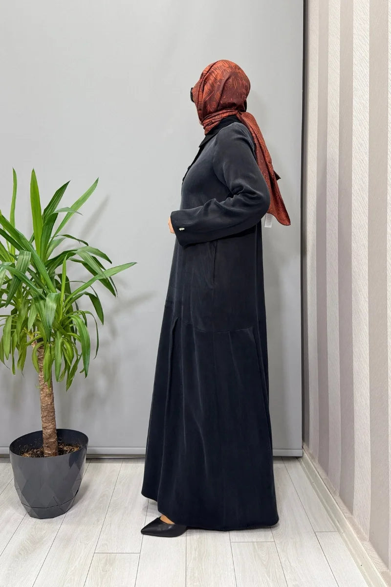 Miss Dalida Gömlek Yaka Cupro Elbise Siyah T26K- 4002 - Siyah - Görsel 2 