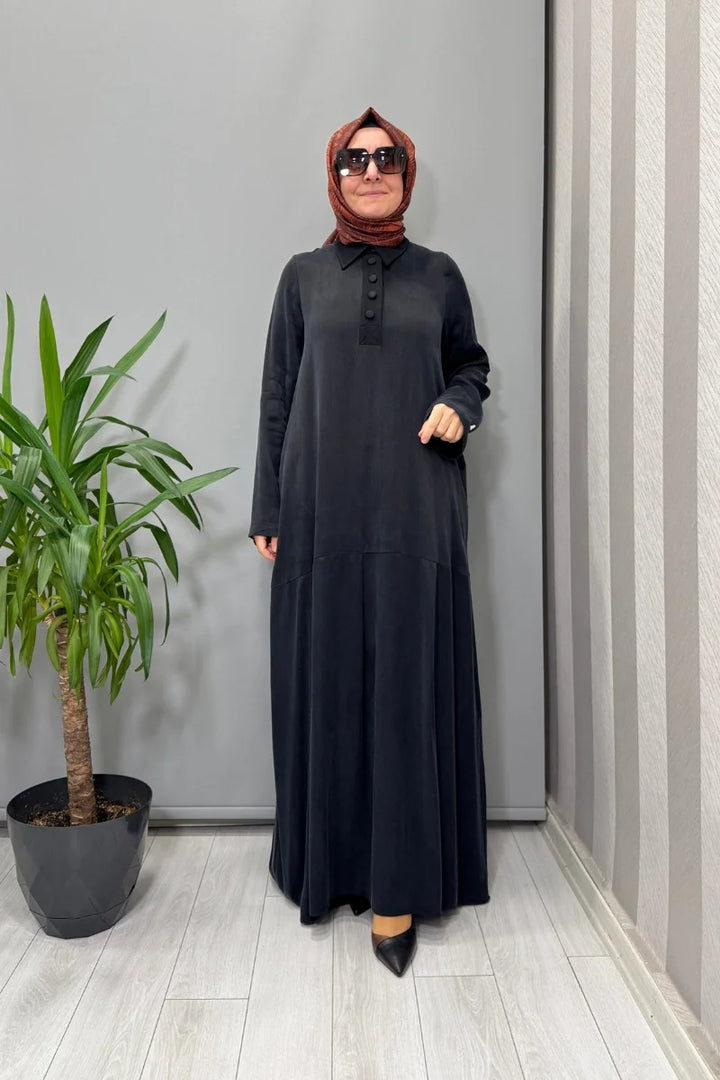 Miss Dalida Gömlek Yaka Cupro Elbise Siyah T26K- 4002 - Siyah - Görsel 1 