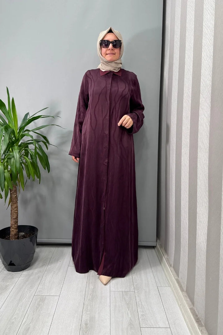 Miss Dalida Gömlek Yaka Jakarlı Cupro Kap Bordo T25Y- 8056