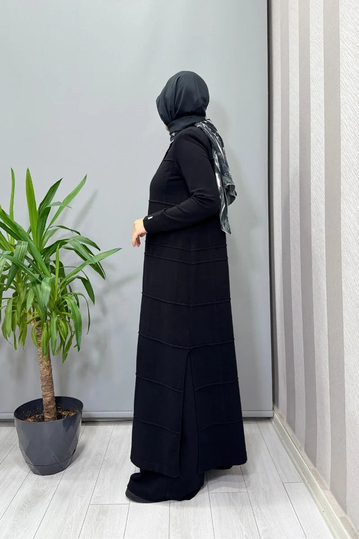 Miss Dalida Gömlek Yaka Uzun Triko Hırka Siyah T25PF- 9002