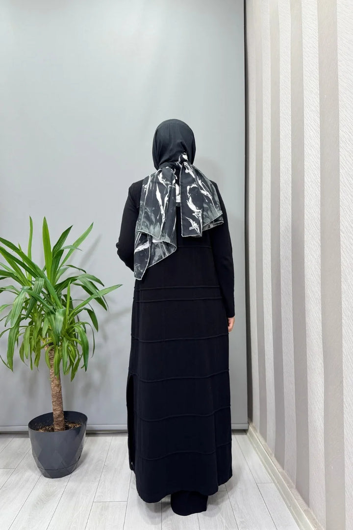 Miss Dalida Gömlek Yaka Uzun Triko Hırka Siyah T25PF- 9002