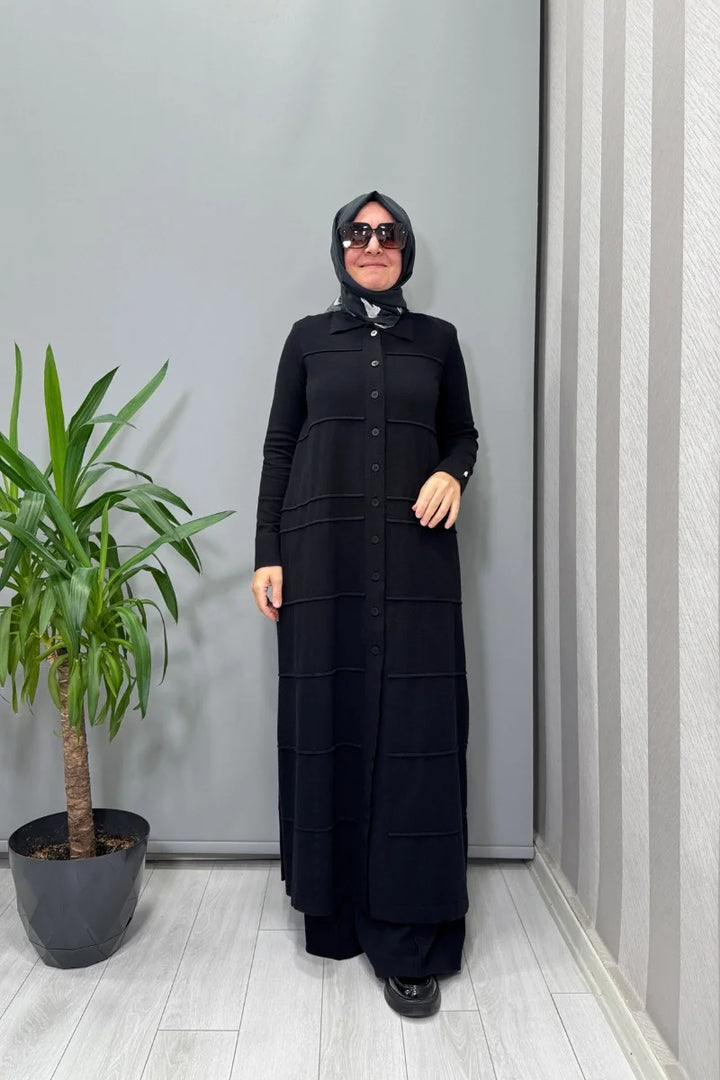 Miss Dalida Gömlek Yaka Uzun Triko Hırka Siyah T25PF- 9002