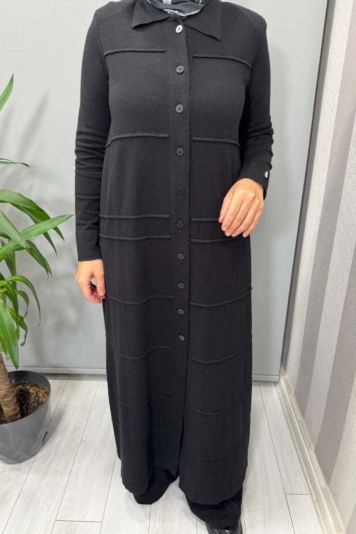 Miss Dalida Gömlek Yaka Uzun Triko Hırka Siyah T25PF- 9002