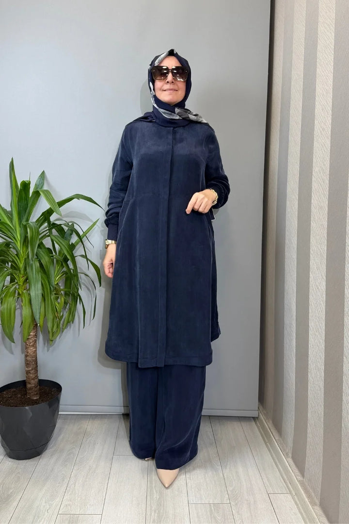 Miss Dalida Hakim Yaka Cepli Cupro Kap Lacivert T26Y- 8008
