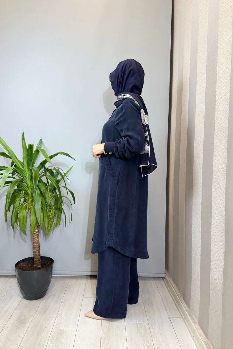 Miss Dalida Hakim Yaka Cepli Cupro Kap Lacivert T26Y- 8008