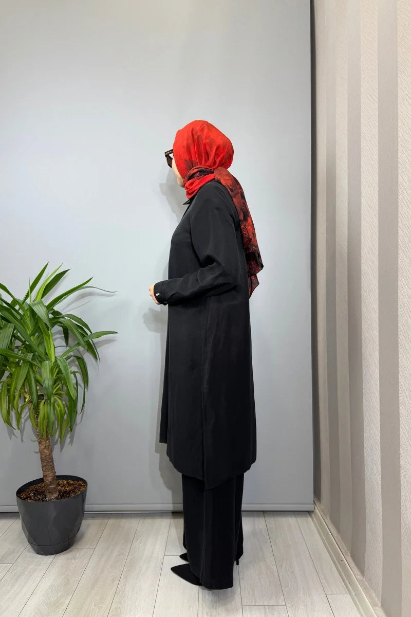 Miss Dalida İpek Keten Uzun Gömlek 2263351 - Siyah - Görsel 2 