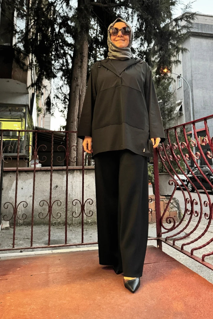 Miss Dalida Kapişonlu Poplin Detaylı Tunik Siyah T25K- 0005