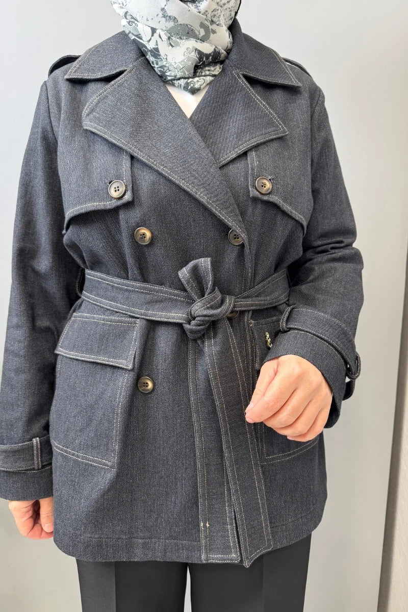 Miss Dalida Kargo Cepli Denim Ceket T26Y-8208 - Siyah - Görsel 4 