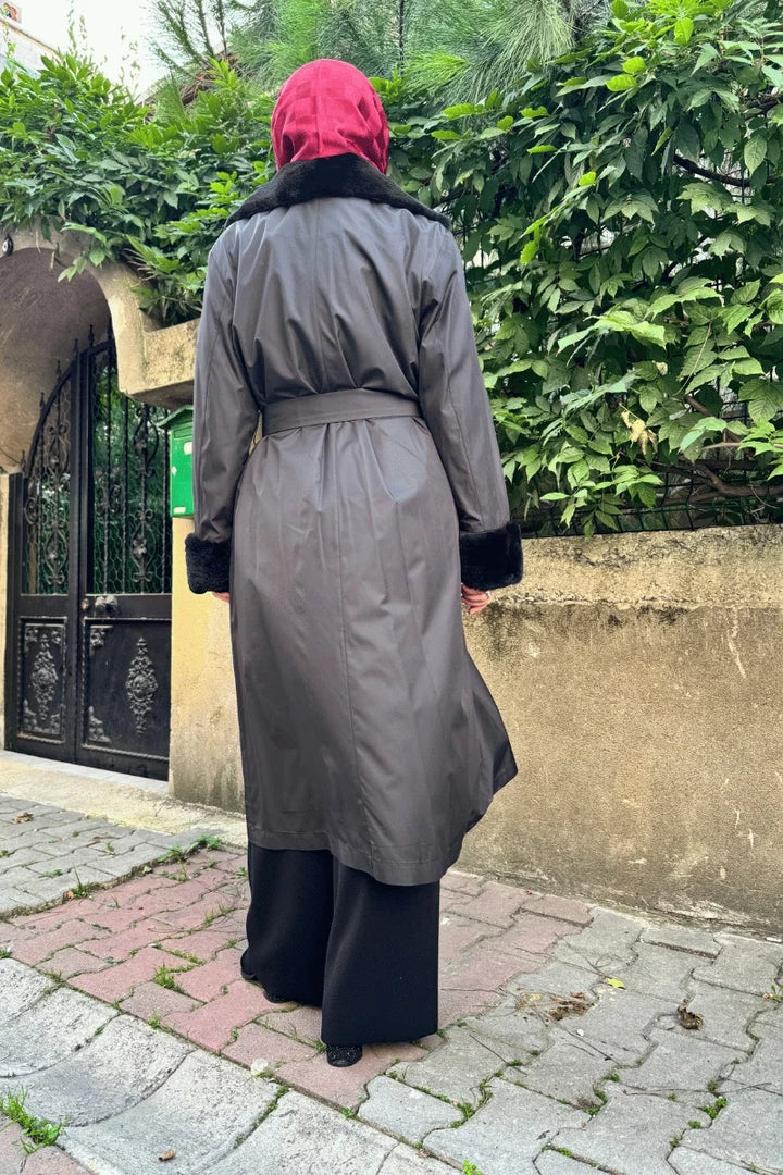 Miss Dalida Kürklü Triko Astarlı Trençkot Siyah T25K- 8005