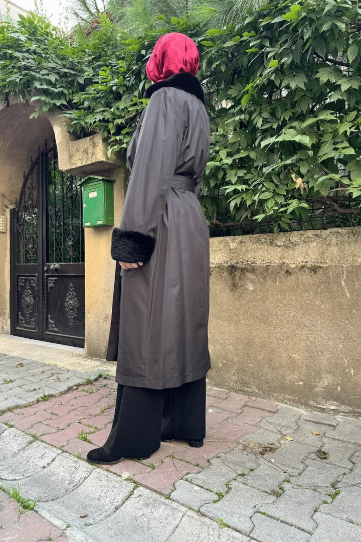 Miss Dalida Kürklü Triko Astarlı Trençkot Siyah T25K- 8005