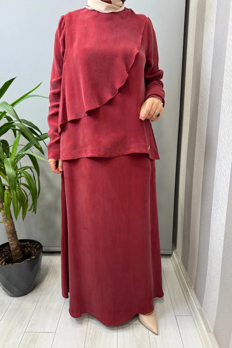 Miss Dalida Ön Kısmı Hareketli Cupro Tunik Etek Takım Kırmızı T26Y-6035 (2003)
