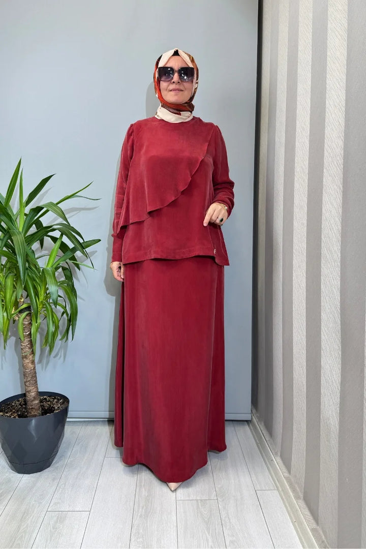 Miss Dalida Ön Kısmı Hareketli Cupro Tunik Etek Takım Kırmızı T26Y-6035 (2003)