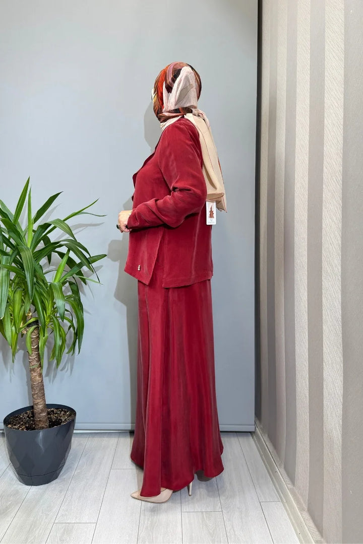 Miss Dalida Ön Kısmı Hareketli Cupro Tunik Etek Takım Kırmızı T26Y-6035 (2003)