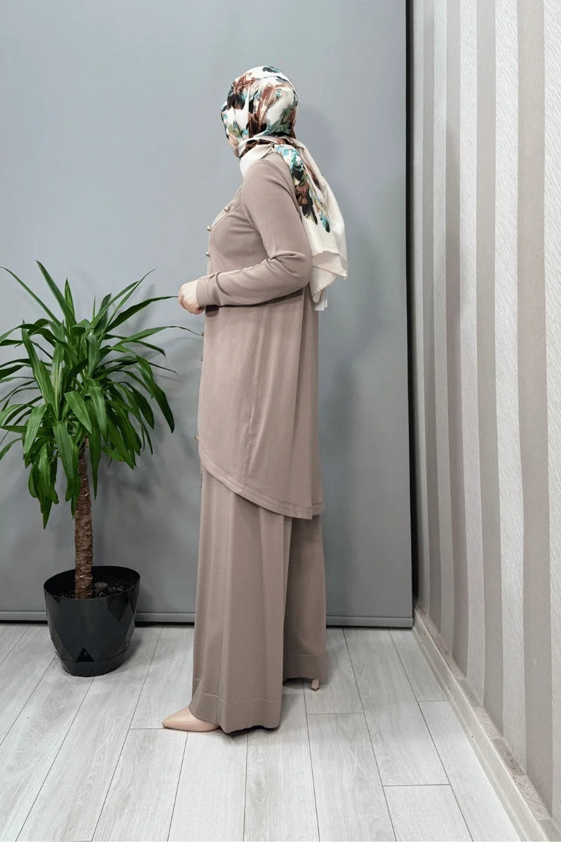 Miss Dalida Önü Düğme Detaylı Triko Tunik Mink T25Y- 6012