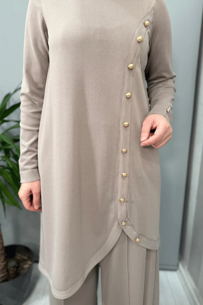 Miss Dalida Önü Düğme Detaylı Triko Tunik Mink T25Y- 6012