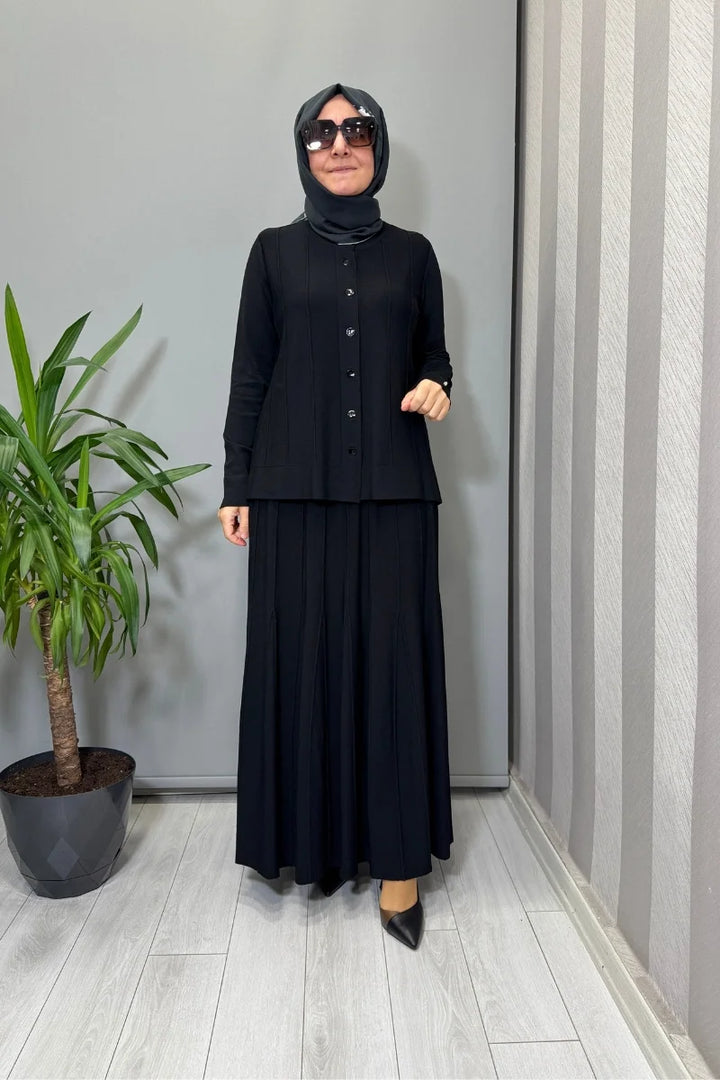 Miss Dalida Örgü Teknikli Etek ve Hırka Takım Siyah T25PF-9205 (2005)