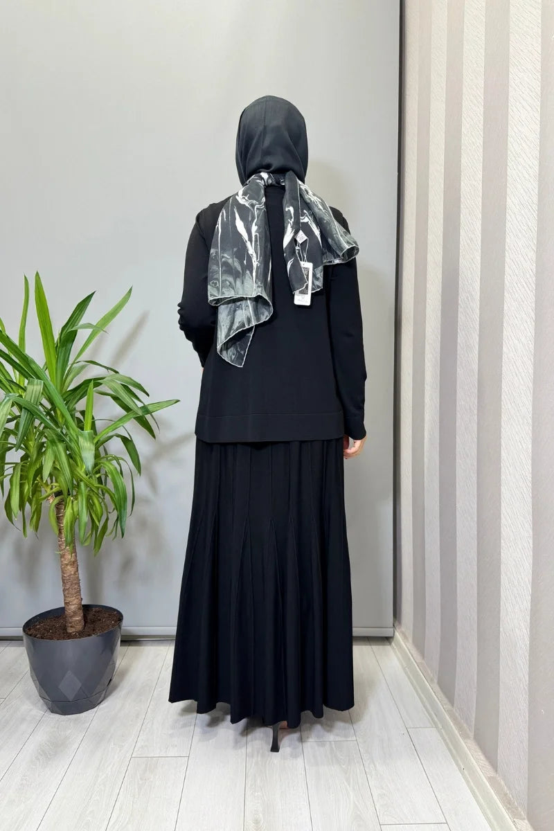 Miss Dalida Örgü Teknikli Etek ve Hırka Takım Siyah T25PF-9205 (2005)
