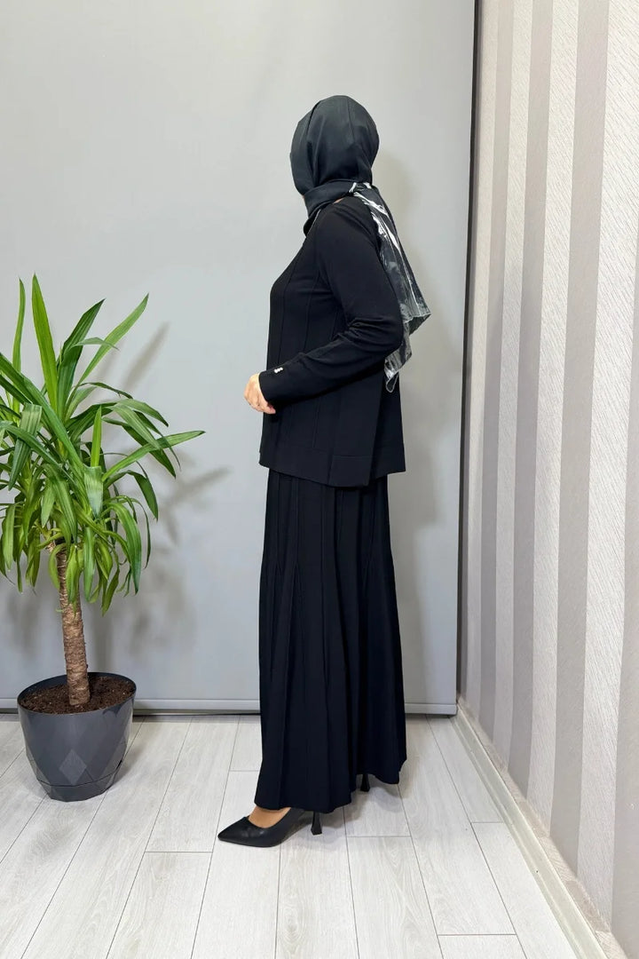 Miss Dalida Örgü Teknikli Etek ve Hırka Takım Siyah T25PF-9205 (2005)