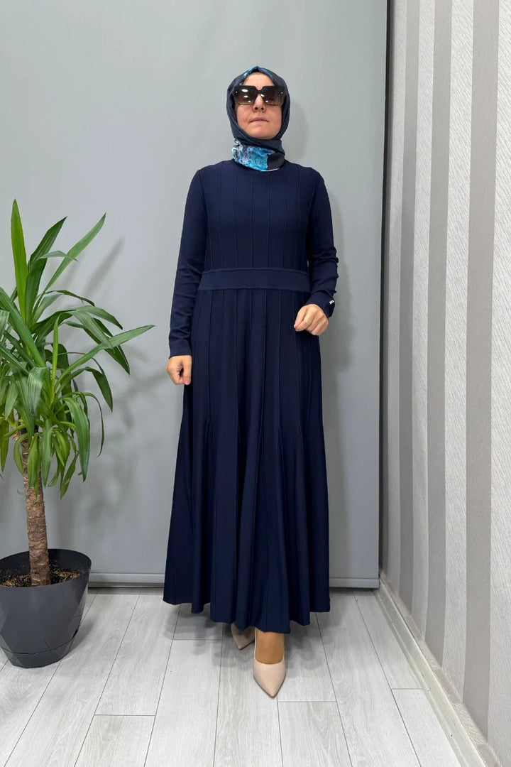 Miss Dalida Örgü Teknikli Triko Elbise Lacivert T25PF- 4001