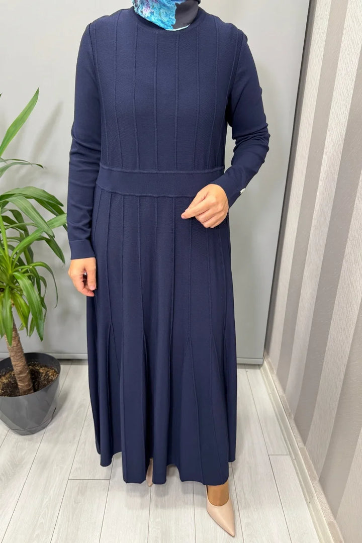 Miss Dalida Örgü Teknikli Triko Elbise Lacivert T25PF- 4001